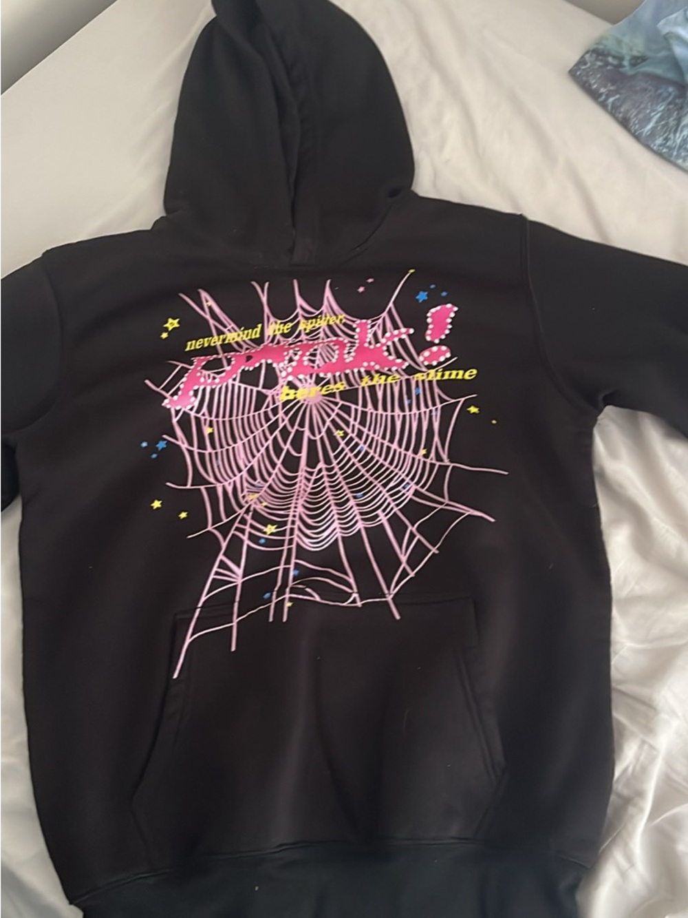 Kids Black Hoodie with Pink Spiderweb Graphic